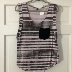 ROXY Lilac/Gray Striped Burnout Sleeveless Top L